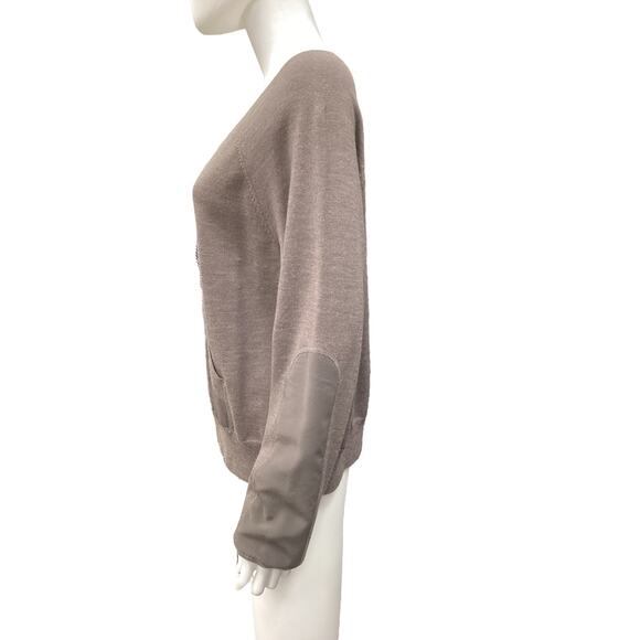 St.John Women’s Sweater Size L Zip Up Cardigan Wool Silk Pockets Fine Knit Brown - Picture 2 of 5
